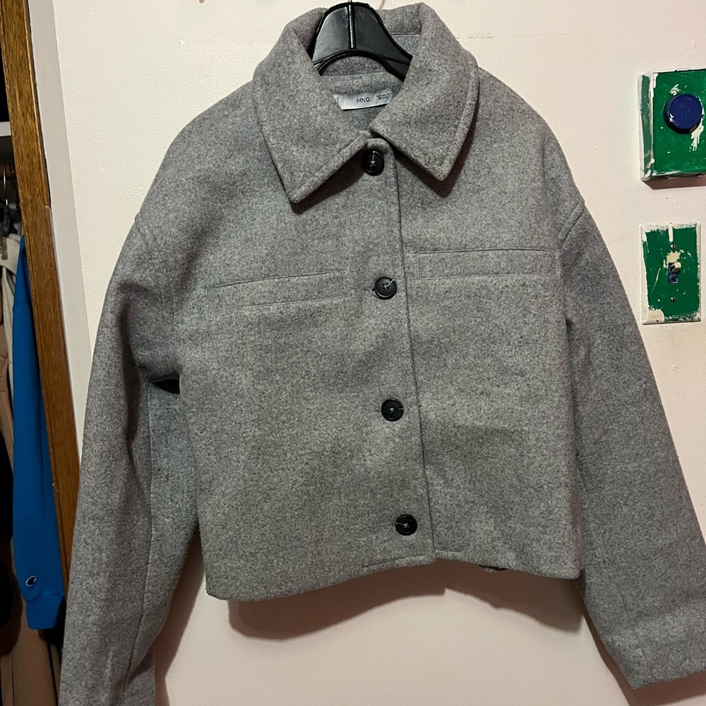 Mango grey boxy crop button jacket